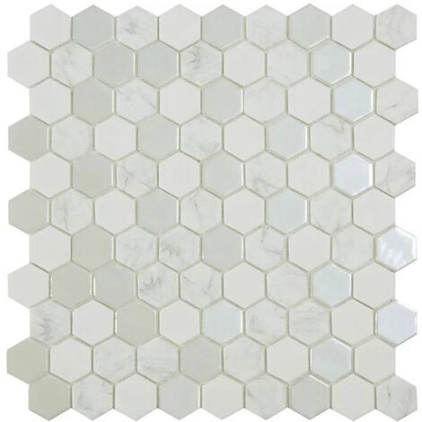 Mosaïque de pâte de verre ANTARTICA effet marbre hexagonales -  Snow - -  Snow - boîte de 0.87 m2