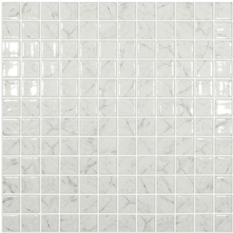 Mosaïque de pâte de verre effet marbre carré 2.5x2.5cm -  Carrara grey - Brillant - boîte de 1 m2 -  Carrara grey - Brillant - boîte de 1 m2