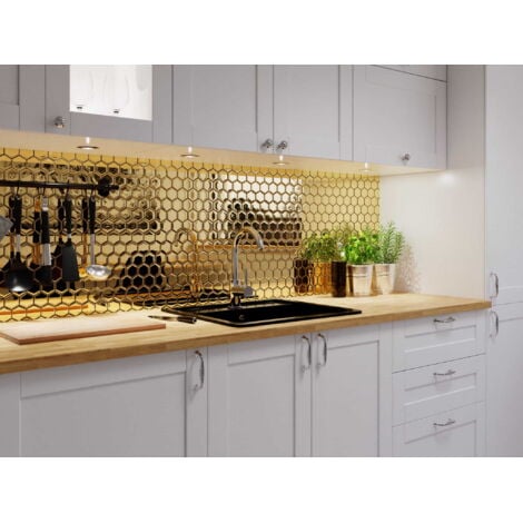 ILCOM Mosaïque de verre sur filet pour salle de bain ou cuisine GOLDEN SUNSET - 24,7 cm x 25,5 cm