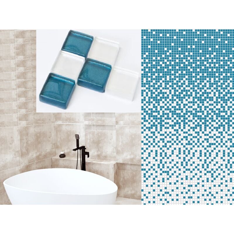 Composition de 8 plaques en mosaïque de verre pour salle de bain intérieure ou cuisine - Light blue fog