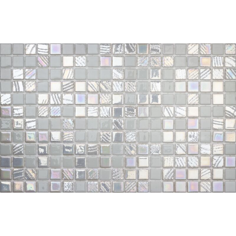 Mosaïque de verre sur maille pour salle de bain ou cuisine 32.5cm x 51.5cm - Alves Blend White