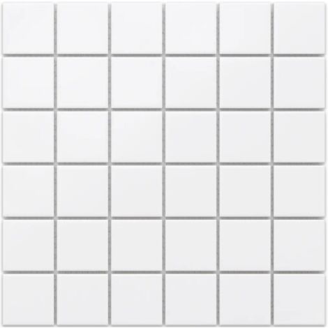 Mosaïque en céramique sur maille pour salle de bain ou cuisine 30cm x 30cm - White Chaturanga