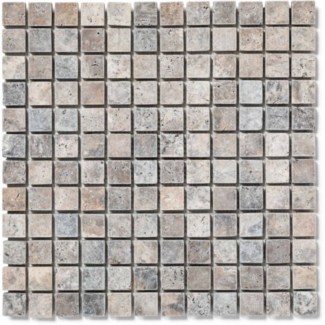 Mosaïque en travertin gris silver 2,3x2,3 cm – Plaque 30,5x30,5 cm – Épaisseur 1 cm – Pour murs et sols intérieurs, y compris douches
