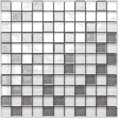 Mosaïque en verre pour la décoration intérieure de la cuisine - 30 x 30 cm - Silver Crystal