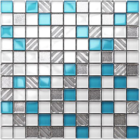 Mosaïque en verre pour la décoration intérieure de la salle de bain Cuisine - 30 x 30 cm - Poseidon
