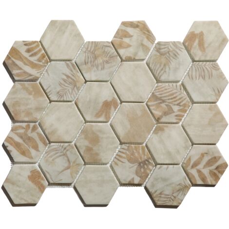 Mosaïque en verre pressé sur Botanic Beige Garden Mat - 43,5 cm x 32 cm pour salle de bain ou cuisine (0,13 m 2)