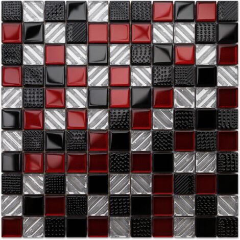 Mosaïque en verre sur filet pour salle de bain cuisine intérieure - 30 x 30 cm - RED SAMURAI