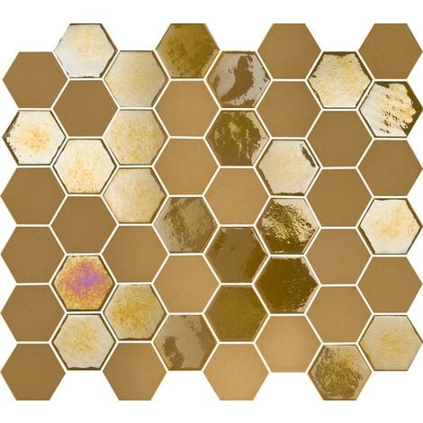 Mosaique mini tomette hexagonale dorée 33x29.8 cm SIXTIES MUSTARD - 1m²