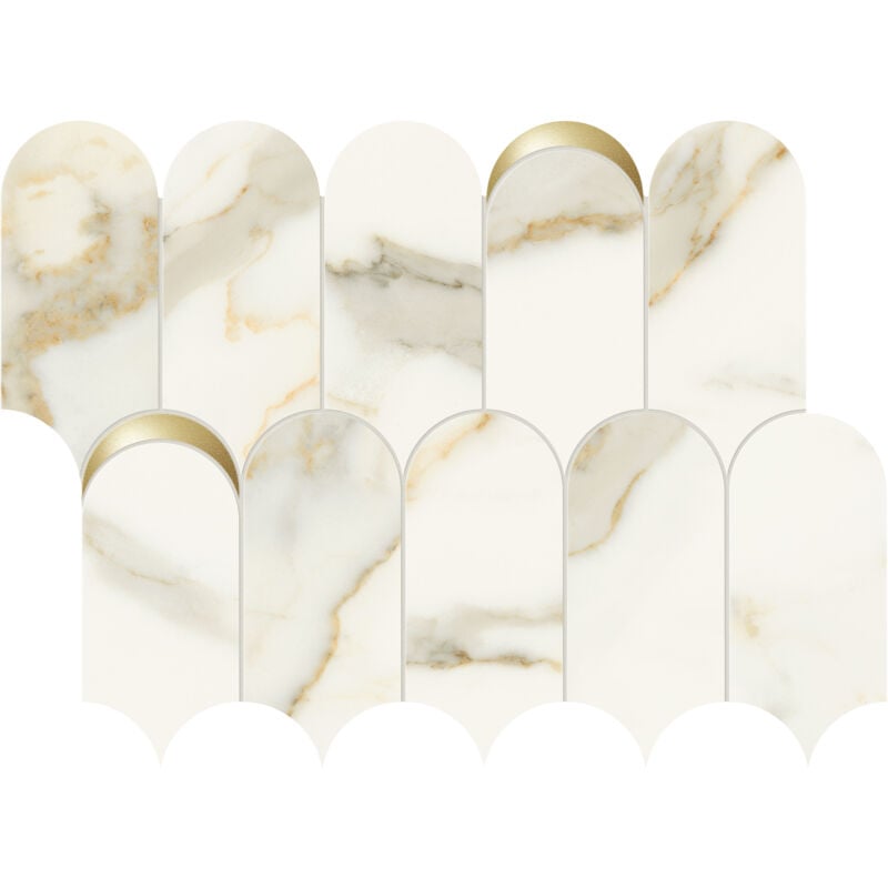 Mosaïque mur effet marbre décor orné d'inserts en or beige 41,02X30,3 cm - scultorea Calacatta oro fino tessere arco oro reflex (vendu par boite de