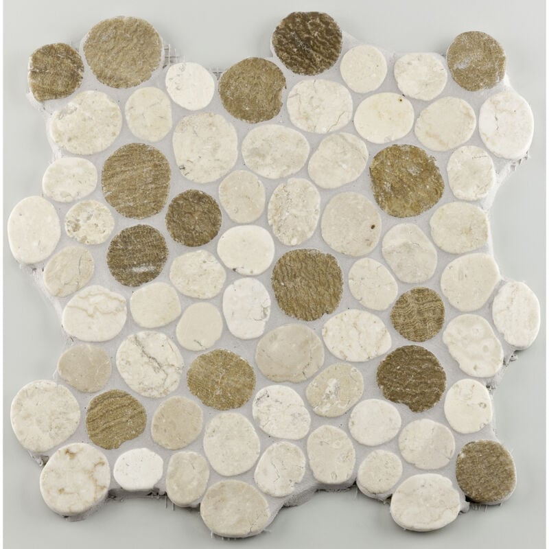 Mosaïque pierre naturelle Pebble - 30x30x1cm - White/Sunset mix