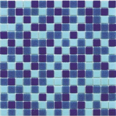 Mosaïque piscine mix de bleu satinée 32.7x32.7 cm – Pâte de verre antidérapante – Surface 2.14 m² pour abords de piscine – Ston