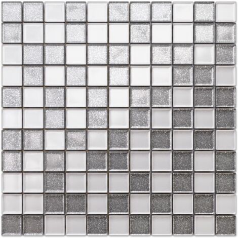 Mosaïque pour salle de bain Cuisine intérieure en verre 30 cmx 30 cm - Silver White