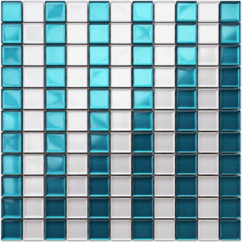 Mosaïque pour salle de bain Cuisine intérieure en verre - 30 x 30 cm - Blue stripes
