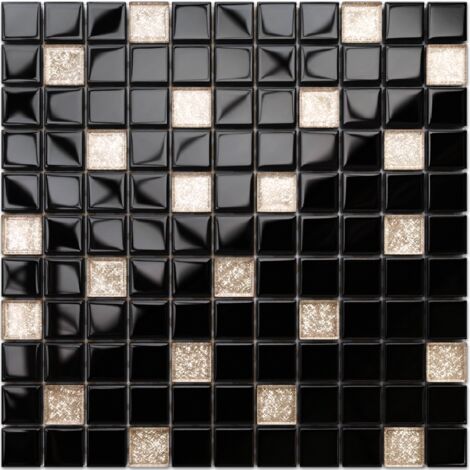 Mosaïque pour salle de bain Cuisine intérieure en verre - 30 X 30cm - Black pepper