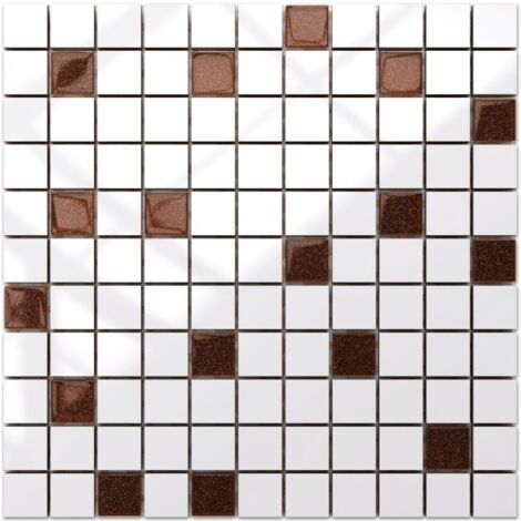 Mosaïque pour salle de bain ou cuisine en céramique avec inserts en verre - blanc-brun
