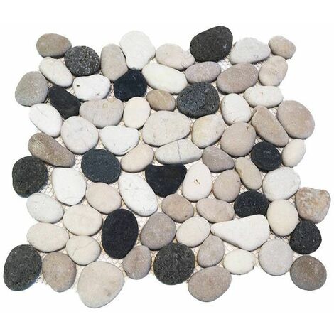 Mosaïque pour sol en galets 30x30cm – Anti-dérapant R10 – Mix de galets noirs et gris – Prix à l'unité – Barwolf