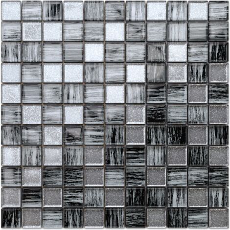 Mosaïque salle de bains cuisine-séjour en verre -  30 x 30 cm - Diamond Zebra