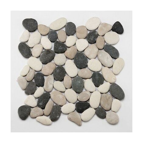 Mosaique sol et mur galet blanc noir et rosé 30x30 cm PM-0006 - unité
