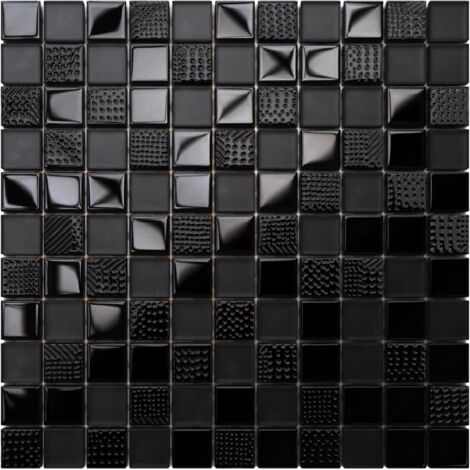 ILCOM Mosaïque sur filet pour salle de bain ou cuisine en verre 30x30cm - Carbon