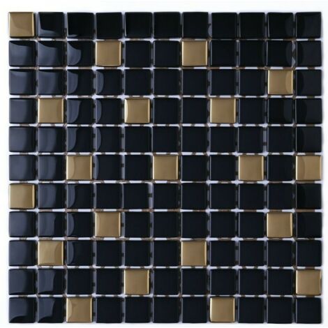 Mosaïque sur filet pour salle de bain ou cuisine en verre 30x30cm - Nero Gold