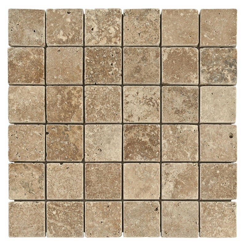 Stone By Stone - Mosaïque Travertin 1er Choix - Noce - 4,8x4,8x1cm - Vieilli - (1 m²)