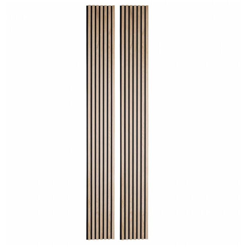 Lot de 2 Panneaux tasseaux bois 250 x 30 x 1,9 cm - décor chêne clair fond noir - 1,5m²