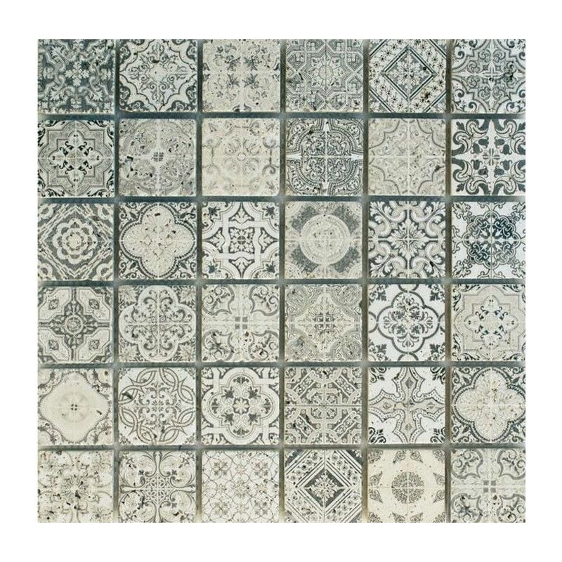 Banyo - Mosaïque Travertin Décoré Rabat 48x48mm