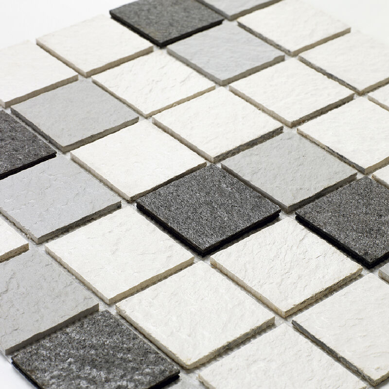 Image of U-tile - Mosaïque mixte résine & pierre 30 x 30 cm - carreau 5 x 5 cm mixte pierre et résine blanche