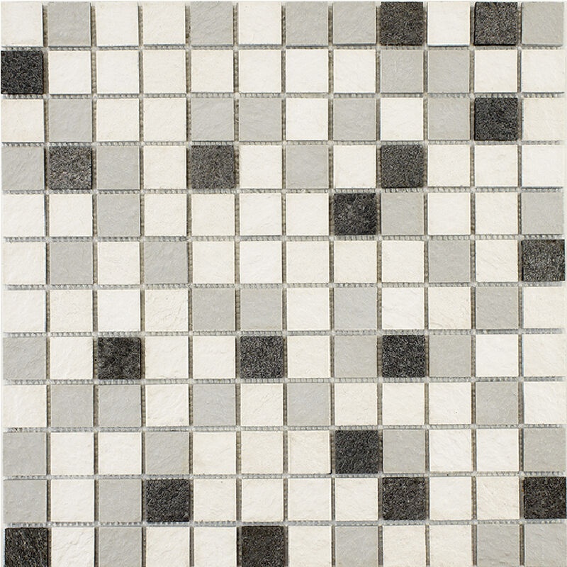 Image of Mosaico misto resina e pietra 100 x 50 cm - piastrella 2,5 x 2,5 cm misto pietra e resina bianca