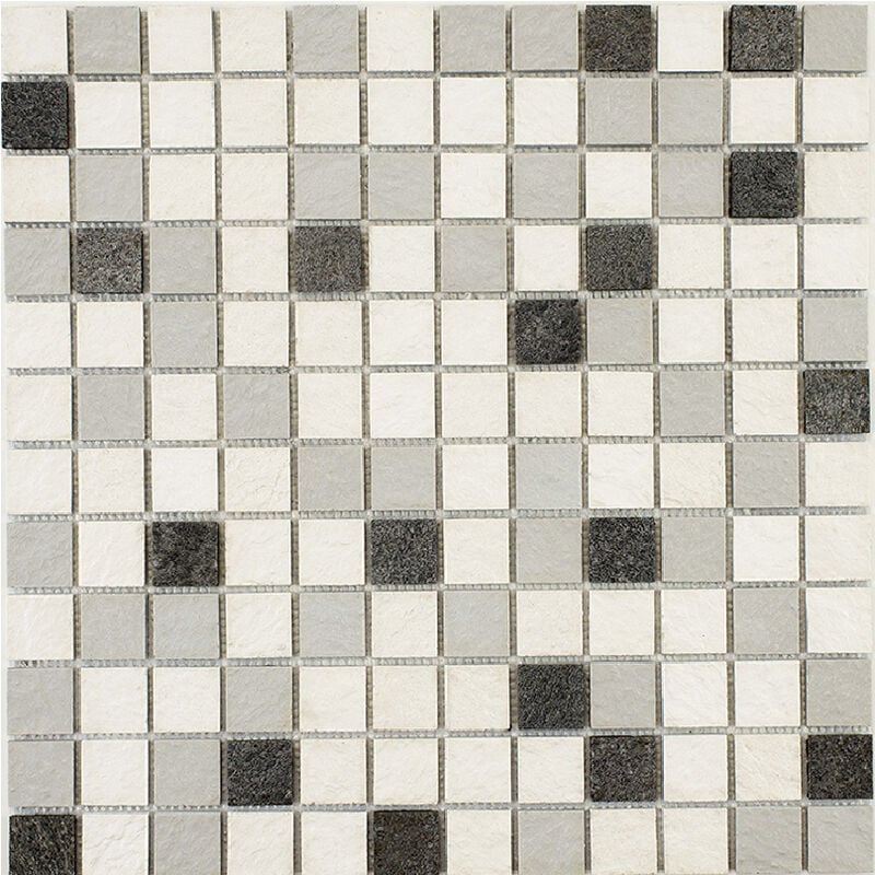 U-tile - Mosaico misto resina e pietra 30 x 30 cm - piastrella 2,5 x 2,5 cm misto pietra e resina bianca