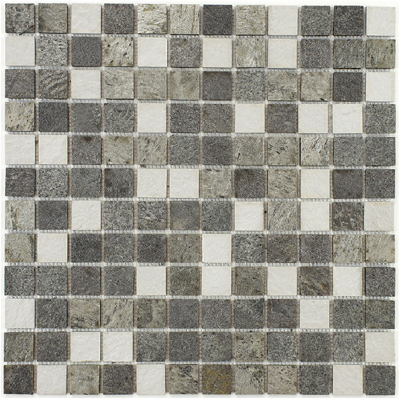 Image of Mosaico misto resina e pietra 30 x 30 cm - piastrella 2,5 x 2,5 cm misto pietra e resina bianca