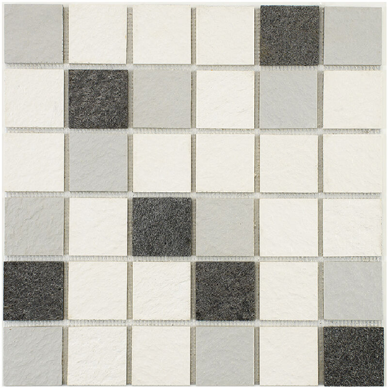 Image of Mosaico misto resina e pietra 100 x 50 cm - piastrella 5 x 5 cm misto pietra e resina bianca