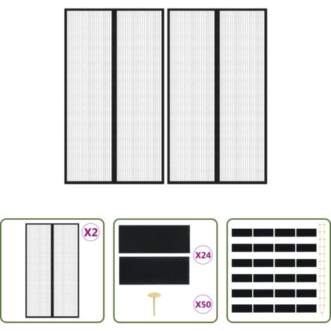 Mosche -  Tende Antimosche 2 pz per Porte con Magneti Nere 200x80 cm