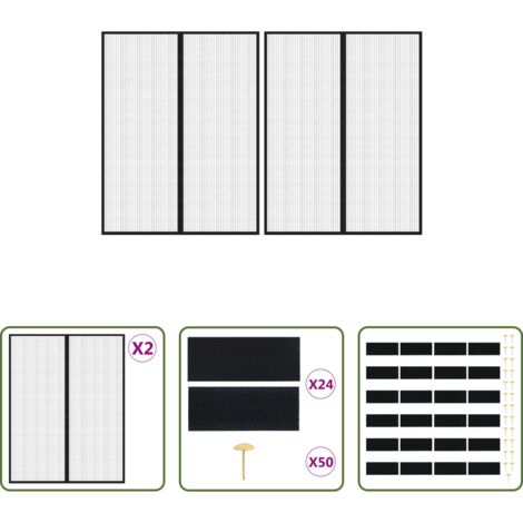 Mosche -  Tende Antimosche 2 pz per Porte con Magneti Nere 230x160 cm
