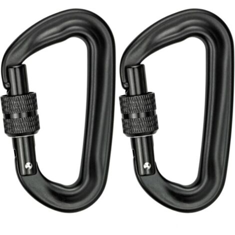 Moschettoni da arrampicata in alluminio ad alta resistenza (confezione da 2), 12 kN (1200 kg), moschettoni con chiusura ad anello a D per yoga, amache, altalene, campeggio e portachiavi.
