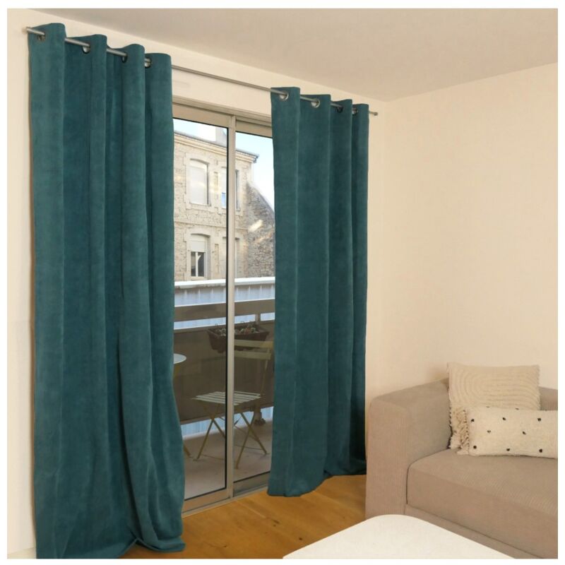 Moscou - Rideau thermique occultant en velours côtelé 140x260 cm Coloris - Bleu Canard