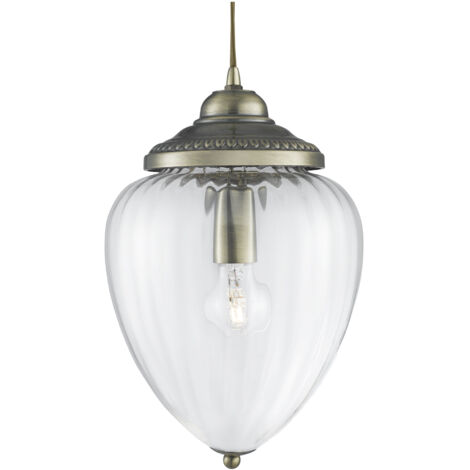 MOSCOW 1LT Suspension, Laiton antique, verre clair nervure E27 60w max Diam 22cm