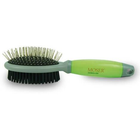 Moser Spazzola 2999-7025 Doppia Faccia per Cani e Gatti Nero e Verde