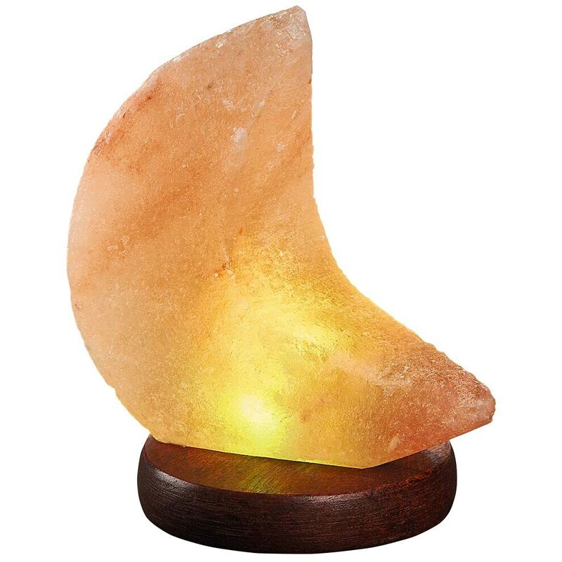 Image of Omm for you - Lampada di cristallo di sale luna con usb, lampada in sale naturale con led e base in palissandro, lampada di cristallo di sale - Moses