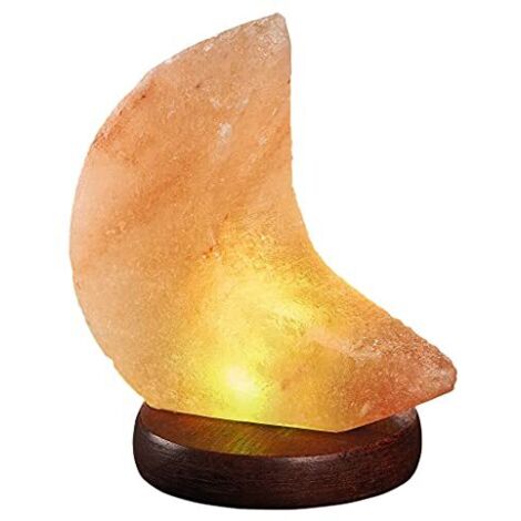 Moses Omm for You - Lampada di Cristallo di Sale Luna con USB, LED e Base in Palissandro