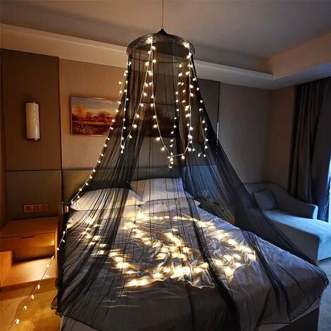 Moskitonetz für Bett, Traum Bettdecke mit 100 Led-leuchten, großen Hängenden Baldachin Bett Vorhang Dome Netting für home zimmer dekor,Black,Russische Föderation