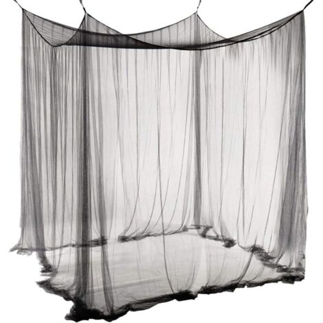 Moskitonetz für Doppelbett, rechteckiges Himmelbett, großes schwarzes, schlichtes Sommer-Moskitonetz mit 4 Öffnungen, Himmelbettvorhänge, 190 cm (B) x 210 cm (L) x 240 cm (H)