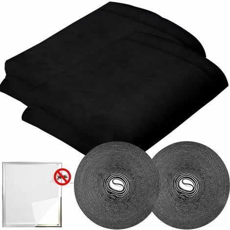 Moskitonetz für Fenster, Standard-Fliegengitter, mit 2 Rollen selbstklebenden Streifen, 2er-Pack, 150 cm x 200 cm (Schwarz)
