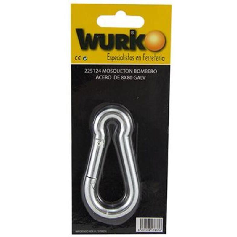 Wurko - mosqueton bombero 10x100mm acero blister , Mosquetón bombero de acero Tamaño: 10 x 100 mm Con virola de seguridad Permite un enganche rápido