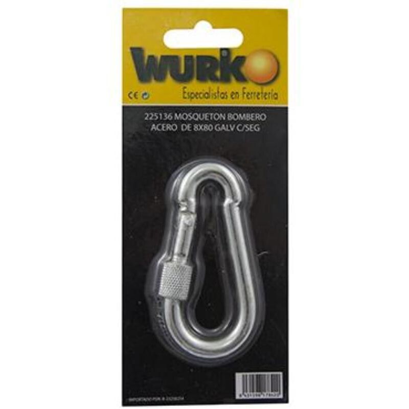 Wurko - mosqueton bombero 11x120mm c/seguro blister , Mosquetón bombero con seguro Tamaño: 11x120 mm Con virola de seguridad Uso domestico No debe