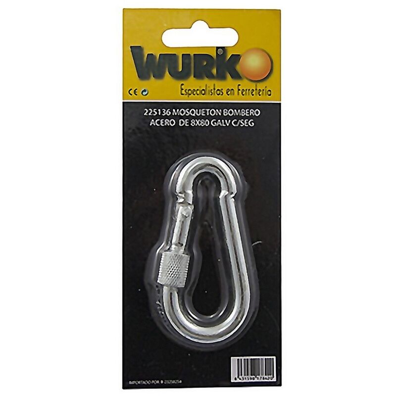 Wurko - mosqueton bombero 12x140mm c/seguro blister , Mosquetón bombero con seguro Tamaño: 12x140 mm Con virola de seguridad Uso domestico No debe