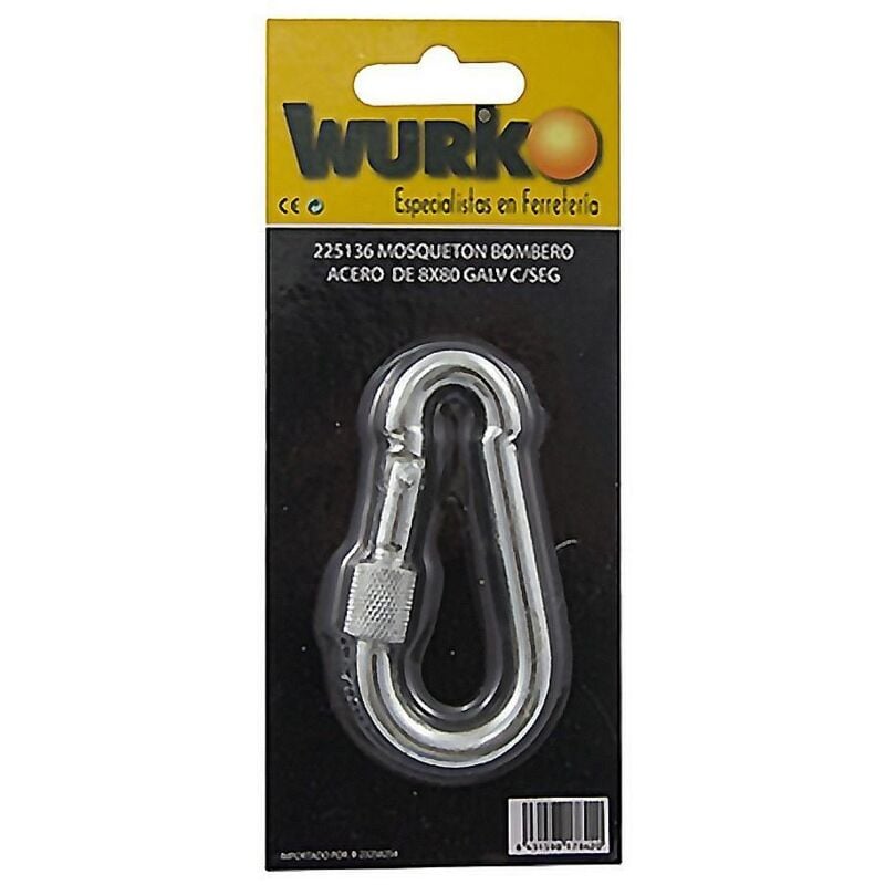 Wurko - mosqueton bombero 7x70mm c/seguro blister , Mosquetón bombero con seguro Tamaño: 7x70 mm Con virola de seguridad Uso domestico No debe usarse