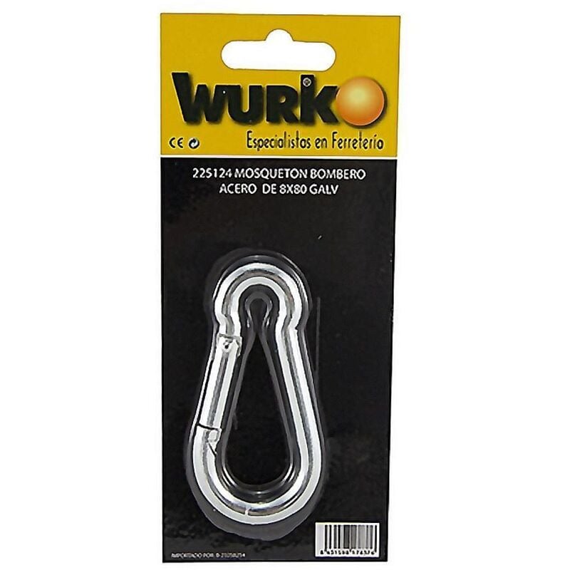 Wurko - mosqueton bombero 9x90mm acero blister , Mosquetón bombero de acero Tamaño: 9x90 mm Con virola de seguridad Permite un enganche rápido Posee