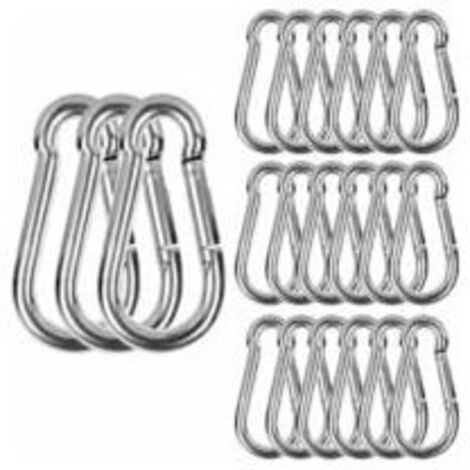 Mosquetón de acero inoxidable M6, paquete de 20, resistente, capacidad de carga de 120 kg/260 lb, gancho a presión de acero inoxidable 304, 60 mm x φ6 mm