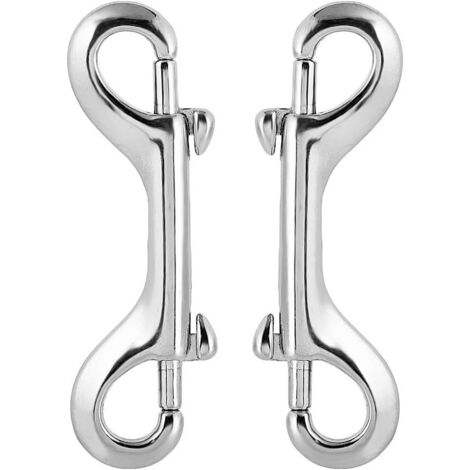 Mosquetón doble, mosquetón con cierre de rosca, cadena, mosquetón con resorte, anilla para correa de perro, montañismo, camping familiar, plata brillante 90 mm, 2 piezas